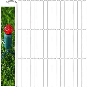 Hicarer 50 Pack Christmas Light Stakes 4 Inch Ground Metal Lawn Stakes for Yard LED String Lights for Outdoor Garden Lawn Pathway Patio Walkway Decorations
