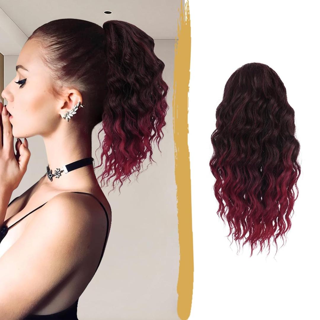 PEACOCO Ponytail Extension 12inch Long Synthetic Drawstring Ponytail Afro Curly Fluffy Pony Tail for Black Women Daily Use, 1B/Bug