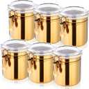 6 Pcs Stainless Steel Food Storage Containers Set Airtight Kitchen Canisters Coffee Jar with Clear Lid and Locking Clamp for Coffee Bean, Tea, Flour, Sugar, Cookie Storage(27 oz)