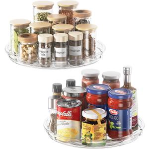 LAMU 2 Pack Lazy Susan Organizer 9.25 inch Lazy Susan Turntable for Cabinet, Rotating Spice Organization for Cabinet, Kitchen, Table Top, Countertop, Pantry Fridge Organizers and Storage, Clear