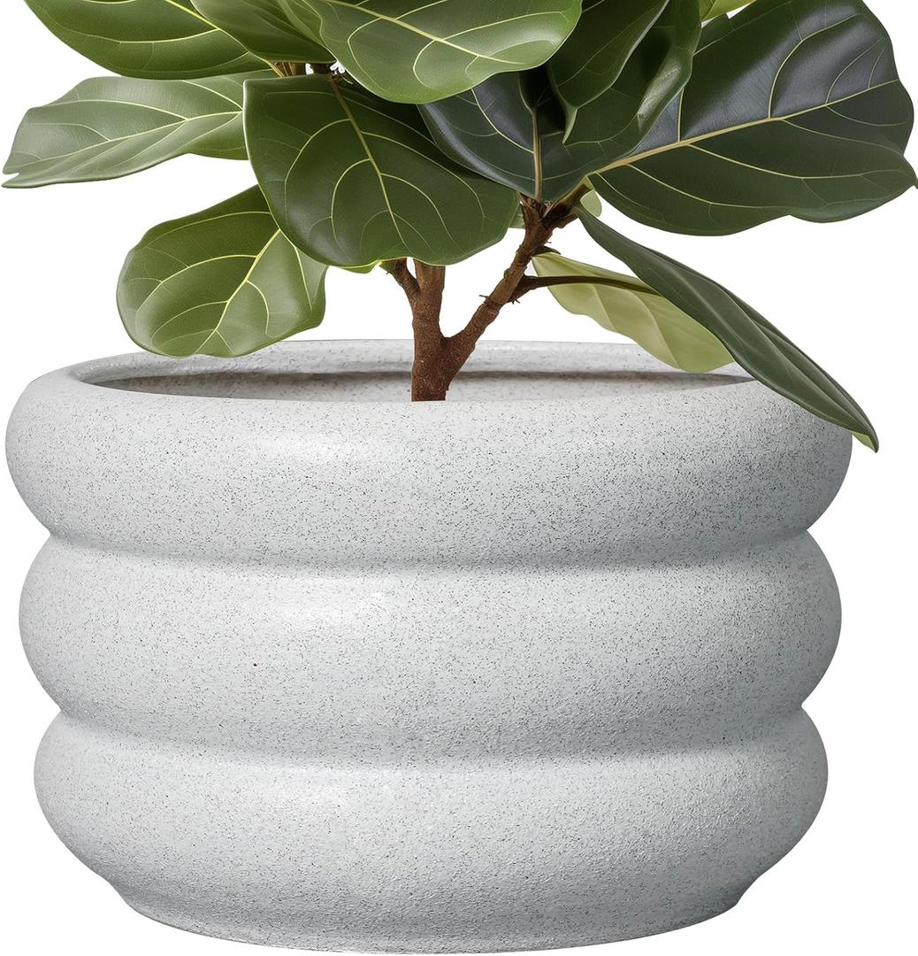 SQOWL Ceramic Planter Pot 13.5 Inch - Plant Pot Indoor with Drainage Hole Large Flower Pot Outdoor Modern Planter House Plant Pot for Office Front Door Porch Decor White (13 Inch)