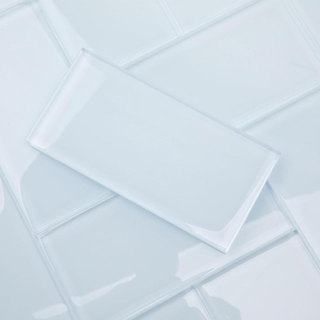 Lovdeco Ice Blue Glass Subway Tile, Light Blue Glass for Bathroom Kitchen Shower Backsplash Wall, 3 x 6 Inches, 4 Sq.Ft.
