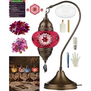 DEMMEX DIY Turkish Mosaic Lamp Making Kit – No Grout/Plaster Needed – Complete Mosaic Art & Craft Project Kit for Adults & Teens – Make Your Own Lamp - Fun, Easy, No Experience Required (Pink)