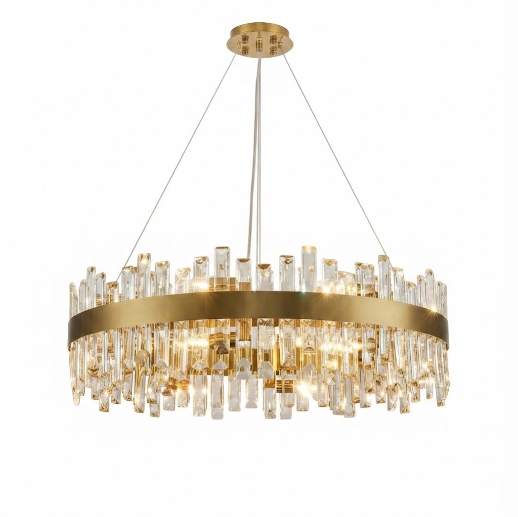 Siljoy 16-Light Modern Crystal Chandelier, Luxury Brushed Gold 2-Tiers K9 Crystal Raindrop Chandeleir, Adjustable Dimmable Crystal Ceiling Light for Dining Living Room Bedroom Entryway D31.5''