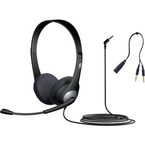 Cyber Acoustics Stereo Headset (AC-204), 3.5mm Stereo & Y-Adapter, Home, K12 School Classroom and Education