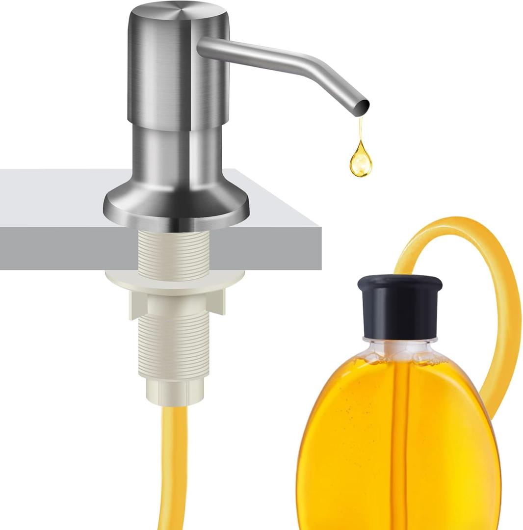 Soap Dispenser for Kitchen Sink and Extension Tube Kit, Stainless Steel SoapDispenser with 47 Inches Tube Connects Directly to Soap Bottle, Hand and Dish Soap Dispenser Pump Brushed Nickel
