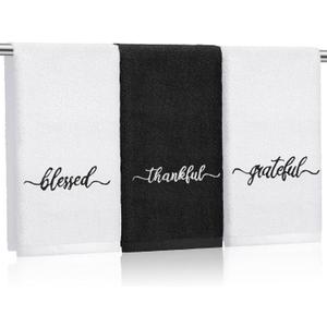 SmoothNovelty 3 Pcs Thanksgiving Black and White Fingertip Towels 100% Cotton Fall Farmhouse Bathroom Hand Towels 12 x 18 in Decorative Embroidery Blessed Thankful Grateful for Gift Home Decor