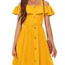 Arshiner Girl's Dresses Cute Spaghetti Strap Button Front Summer Party A-Line Dress Mustard 6-7 Years