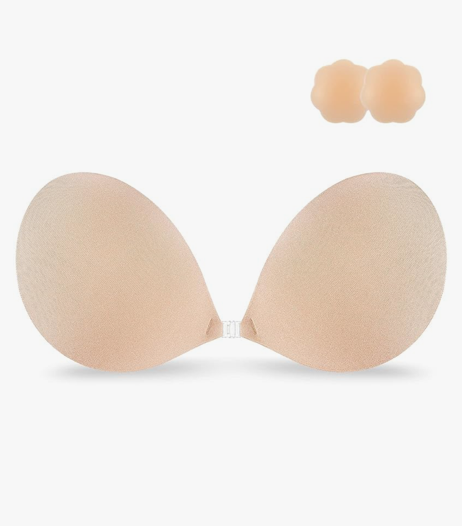Niidor Adhesive Bra Strapless Sticky Invisible Push up Silicone Bra for Backless Dress with Reusable Nipple Covers B