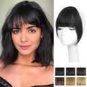 NAYOO Clip in Bangs - 100% Real Human French Bangs Hair Extensions with Temples for Women - Curved Bangs for Daily Wear (Natural Black)