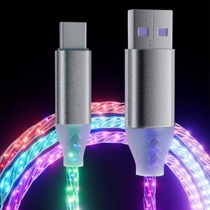 6.6ft/2m Type C Cable Led Light Up Charger Cord Visible 7 Colors RGB Gradual Changing Shining 3A Fast Charging USB A to USB C Data Sync Cord for Samsung Galaxy S21 S20 S10/S9/Note 20/10/9/8