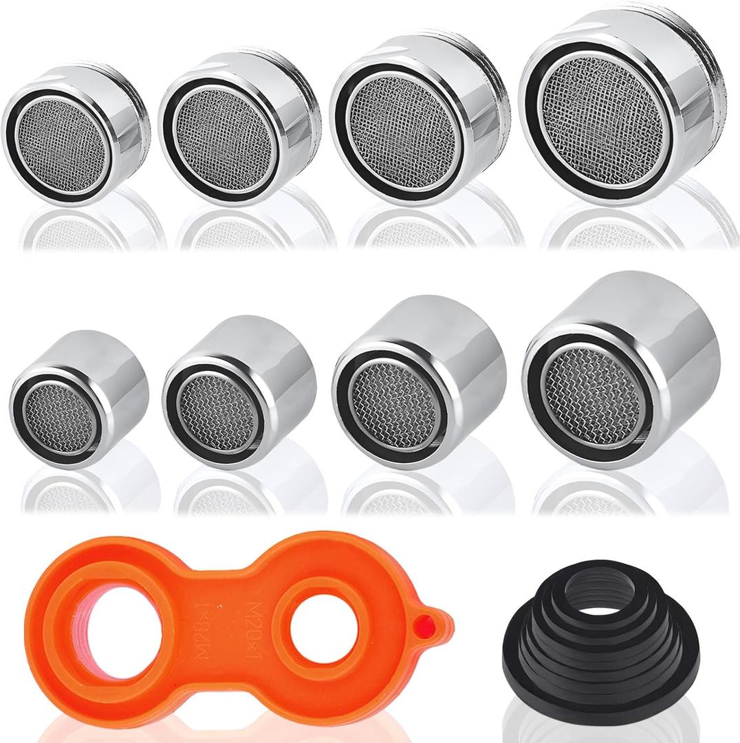 8 Pcs Faucet Aerator Replacement Parts, Kitchen Sink Male Female Thread Parts With Wrench and Gasket, Faucet Filter Starter With Brass Shell for Bathroom - 8 Sizes