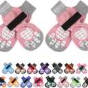 PUPTECK Anti-Slip Dog Socks with Double Sides Grips for Small Medium Large Dogs Hardwood Floors Prevents Licking, Dog Shoes for Hot Pavement Traction Control Paw Protector for Senior Dogs, Pink L (Large (4 Count))