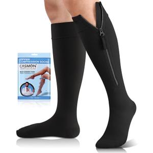 CASMON 15-20mmHg Zipper Compression Socks for Women and Men, Knee High Compression Stockings, Medical Closed Toe Support Socks for Varicose Veins, Post-Surgery, Swelling, Nurses, Pregnancy (1 Pair) (X-Large, Black)