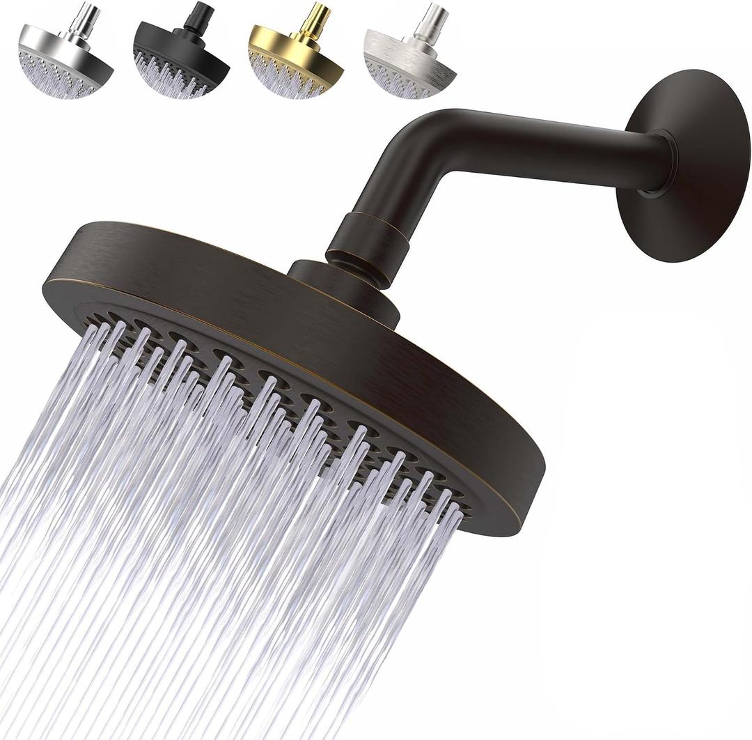High Pressure Shower Head - Anti-Clogging Silicone Nozzles 2.5 GPM Removable Restrictor - Easy to Clean and Install - Includes Plumbers Tape - 6 inch - (Oil Rubbed Bronze 2.5GPM)