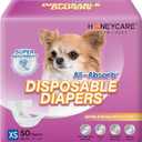 HONEY CARE All-Absorb Disposable Female Dog Diapers Extra Small Size, Improved, 50 Count, Super Absorbent, Breathable, Wetness Indicator (Pack of 1, 50 Count Total)