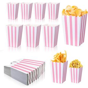 40 Pcs Paper Pink Popcorn Boxes, Pink Popcorn Bags with White Striped, Popcorn Boxes for Party, Popcorn Holders for Party Birthday Favor Supplies.(40 boxes small)