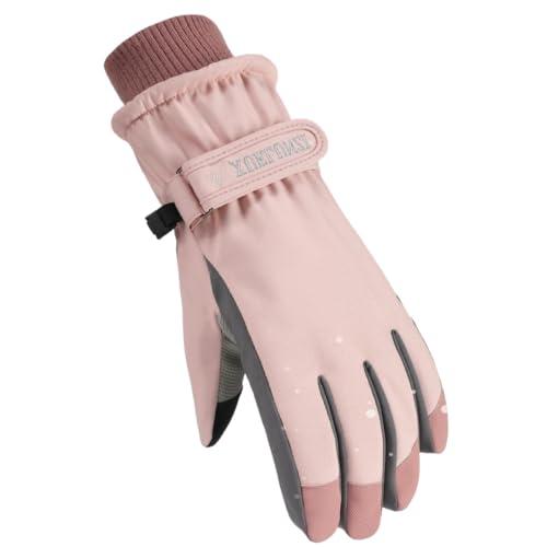 RIANKH Outdoor Women Skiing Thermal Insulated Windproof Gloves with High-Sensitivity Touchscreen Design and Adjustable Wrist Strap, PINK