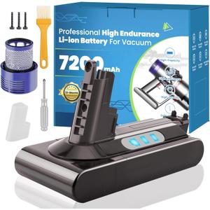 Designed Replacement Battery for Dyson V10, 7200mAh High Capacity Battery Compatible for Dyson V10 Absolute/Fluffy/Motorhead/SV12 Vacuum Cleaner with 1 Filters and 3 Screws Included