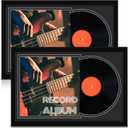 2 Pcs Vinyl Record Display Frame 16x22 Inches Double Groove Record Album Frame and 12.512.5 Inch Album Cover Art for Wall Mounting Home Decor (Black Matting)