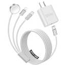 Travel Essentials for Apple Watch Charger,iPhone Charger,3 in 1 Type C/Lightning/Magnetic Multi Charging Cable with 20W Charger Block,Portable Designed for iWatch 11-2,iPhone 17-11,Galaxy S26,iPad-4FT