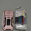 DEERLAMN Case for iPhone 17 6.3-Inch with Slide Camera Cover + Screen Protector (2 Packs), Rotated Ring Kickstand Military Grade Shockproof Protective Cover-Rose Gold