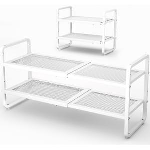 SNTD Shoe Rack - Expandable Shoe Organizer for Closet, Adjustable Metal Shoe Shelf Storage, Stackable Long Shoe Stand Holder for Garage, Entryway, Door Entrance (White, 2-Tier)