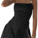 Polka Dot Halter Mini Dress for Women Y2k Sleeveless Ruffle Hem Backless Mini Dress Vintage Streetwear Summer (Small, Black)