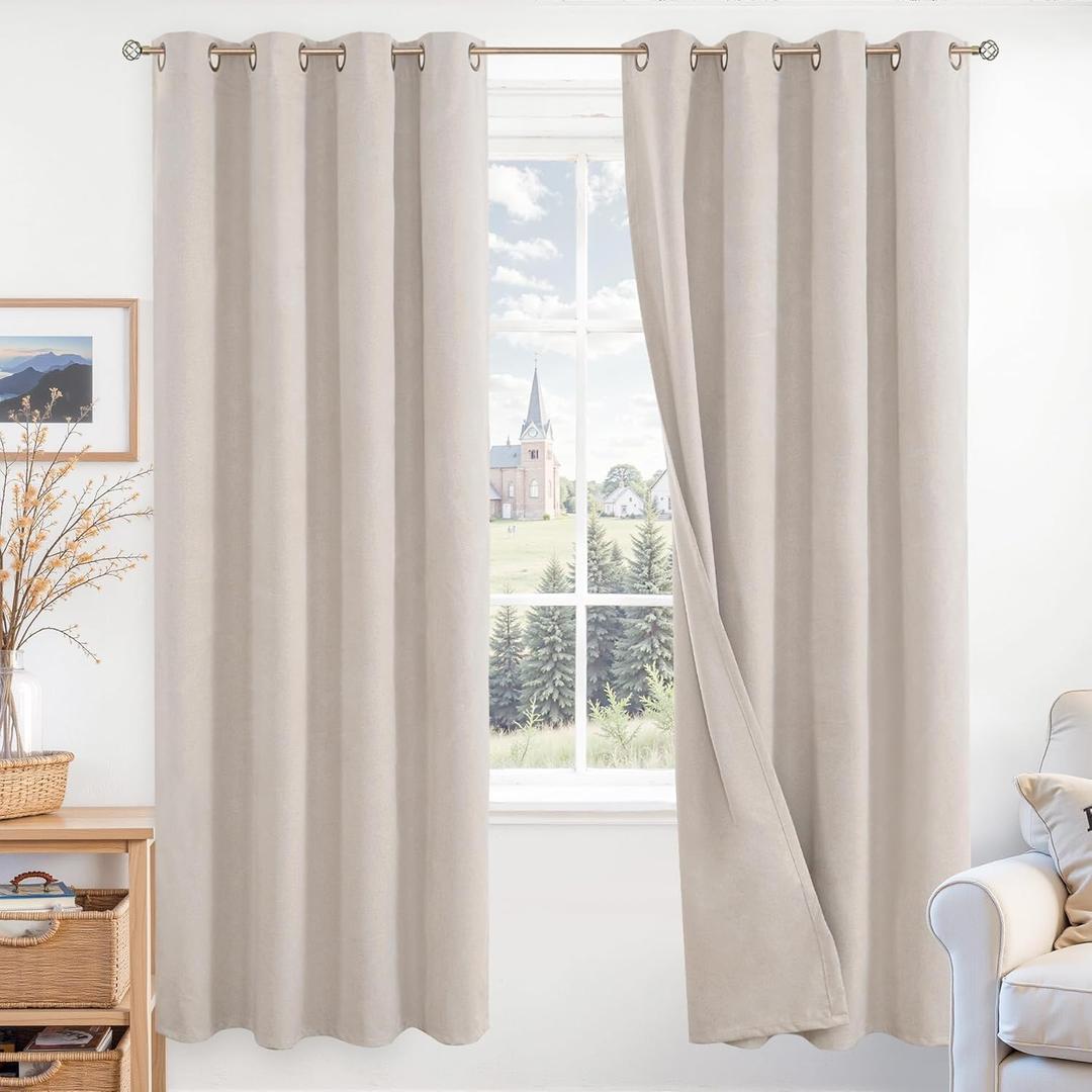 BGment 100% Linen Blackout Curtains 72 Inch Long for Bedroom -Thermal Insulated Blackout Curtains for Living Room/Farmhouse Rustic Netural Lightweight Window Drapes 2 Panels Set, 52 x 72 Inch (Natural)
