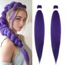 Purple Braiding Hair 20 Inch 2Packs Pre Stretched Braiding Hair Long Straight Crochet Braids Yaki Texture Synthetic Fiber(20 Inch, Purple)
