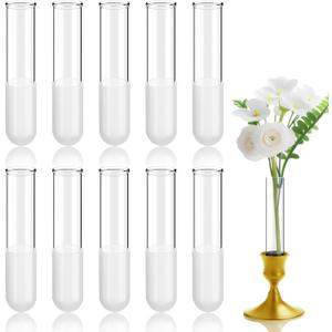 10 Pack 3.9" Glass Cylinder Bud Vase Taper Candle Holder's Bud Flower Vase Specially for Candlestick Adjustable Designed for Taper Candle Holder for Tablescapes, Wedding Decor