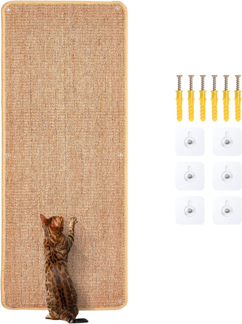 Natural Sisal Cat Scratcher Mat, Wall Scratcher Carpet, Cat Climbing Wall, Large Tall Scratching Post, Sofa Protector, Scratching Mat Pad for Indoor Cats (Brown, 39.3" Lx15.7 W, 1PC)
