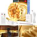 WOBANE LED Strip Lights, Motion Sensor Light Strip with Remote and Adapter, Night Light, Dimmable Function, 16.4ft Tape Lighting for Kitchen, Under Cabinet, Bedroom, Shelf, Bed, 3000K Warm White