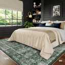9x12 Dark Green Washable Area Rugs for Living Room, Neutral Boho Carpet