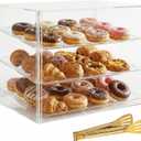 3-Tier Commercial Bakery Display Case with Removable Shelves Clear Acrylic Countertop Dessert Display Cabinet for Donuts, Cakes, Pastries