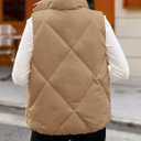 MEROKEETY Womens 2025 Puffer Vest Sleeveless Zip Up Quilted Coat Stand Collar Gilet Jacket With Pockets (Small, Khaki)