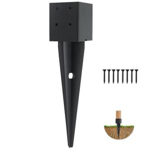 1 Pcs 4x4 Fence Post Anchor Ground Spike 16"(Inner Size 3.6"x3.6") Black Powder CoatedMailbox Post Anchors, for Deck,Fence,Railing,Mailbox..