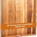 30'' Extra Large Square Wood Tray - Acacia Wood Ottoman Tray with Handles, Rustic Serving Tray for Living Room, Kitchen and Coffee Table, Wooden Trays for Ottoman,Ottoman Table Topper