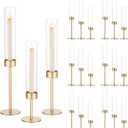 Sziqiqi Hurricane Candle Holder for Wedding: Gold Candlestick Holders 18 Pcs for Table Centerpieces - Glass Candle Stick Holder Bulk for Party Event