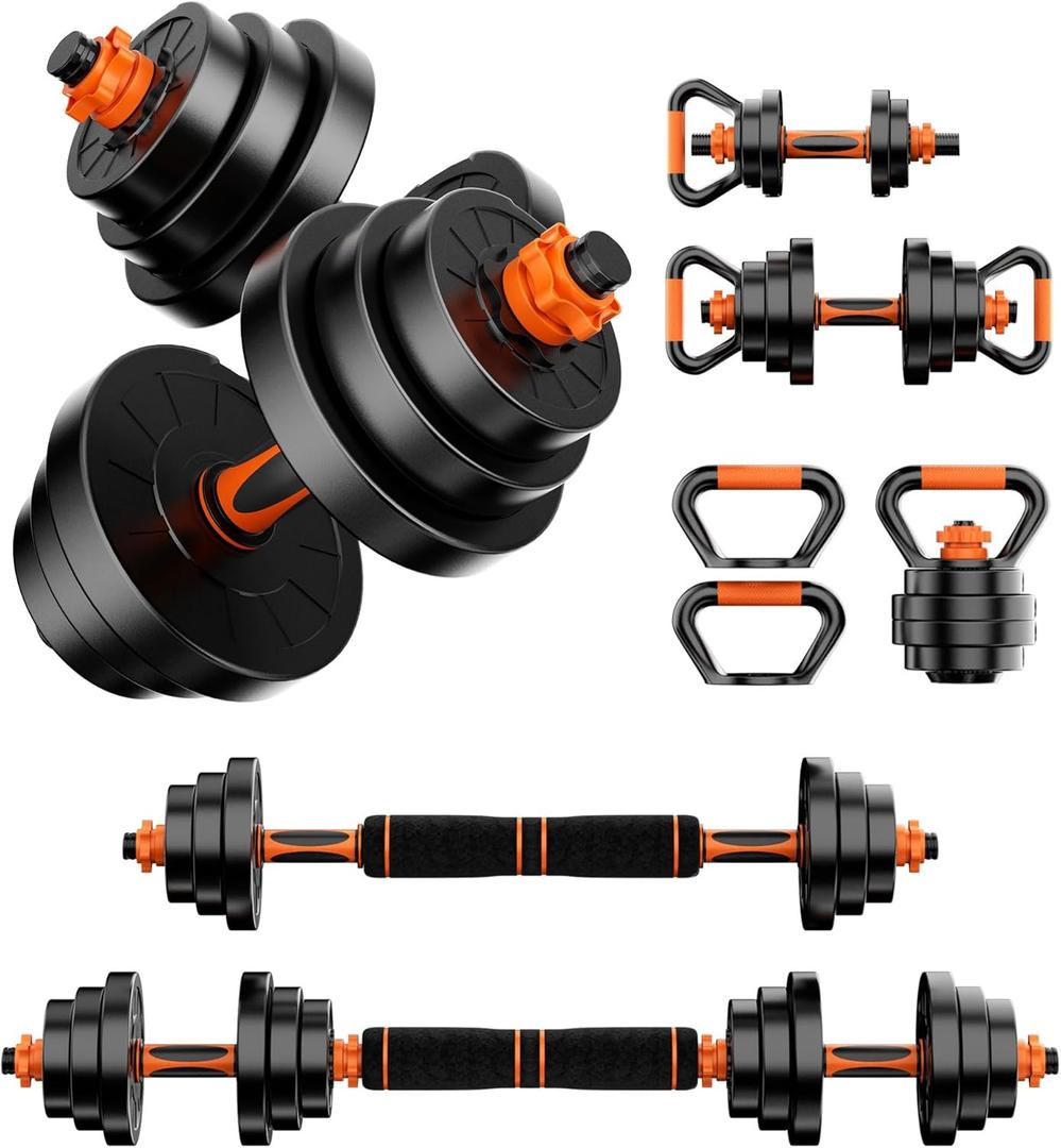 Stepwaver Adjustable Dumbbell Set 50LBS Free Weights Dumbbells, 4 in1 Weight Set, Dumbbell, Barbell, Kettlebell, Push-up, Home Gym Fitness Workout Equipment for Men Women