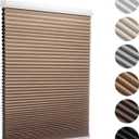 MYshade Blackout Cordless Cellular Shades Honeycomb Shade for Indoor Windows Room Darkening Blinds for Home Office Pull Down Window Shades Easy to Install 20 inch Wide, H48 Pleated Shade Light Brown