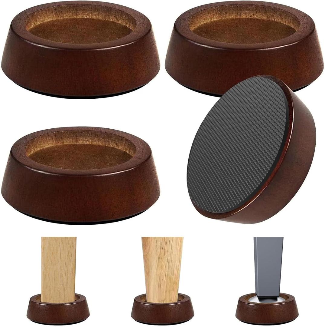 Bed Risers Wood Blocks - 1 Inch Circle Furniture Height Extenders Lifts for Sofa Couch Desk Chair Table Base Raising Space, Convenient Store and Cleaning, Pack of 4