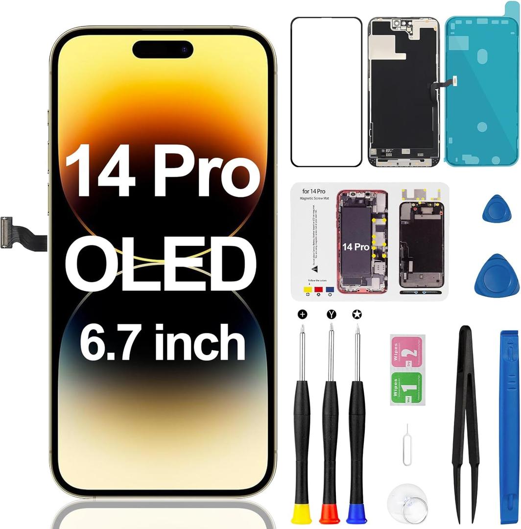 OLED Screen Replacement for iPhone 14 Pro 3D Touch LCD Display Digitizer Full Assembly with Repair Tool Kits Model A2650 A2889 A2890 A2892 6.1 Inch