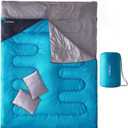 Tuphen Double Sleeping Bag, Sleeping Bag with 2 Pillows, Queen Size XL Bag for 2 People, Cold Warm Weather- 3 Seasons, Waterproof Adults for Camping, Backpacking or Hiking (Lake Blue Grey)