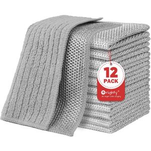 Orighty Multipurpose Wire Dishwashing Rag 12 Pcs, Upgraded Double-Layer Non-Scratch Wire Dish Cleaning Cloths, Reusable Steel Scrubber for Kitchen, Powerful Dishcloth Rag for Cookware, Grey, 7"x8"