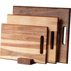 YSTKC Acacia Wood Cutting Boards Set of 3 PCS for Kitchen, Large Wooden Cutting Board Set with Handle, Thick Chopping Board, Butcher Block Wooden Trays for Meat, Fruit Vegetable and Cheese