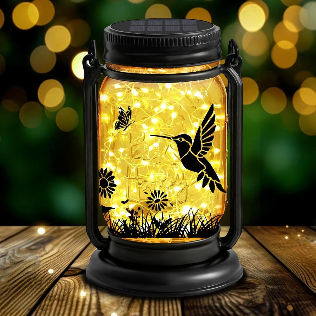 YJFWAL Hummingbird Solar Lanterns Outdoor Waterproof - Mothers Day Gifts for Women Mom Grandma Birthday, Mason Jar Garden Lights for Patio, Yard, Porch, Balcony, Garden Decor