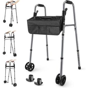 Folding Walker for Seniors with Basket：Standard Walkers for Seniors Elderly