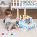labebe Baby Push Walker, Wooden Activity Walker for Boys Girls 12M+, Push Walker Toy for Kids Learning to Walk, Adjustable Speed Learning Walking with Wheels, Birthday Gift for Babies Ages 1-3 (Blue)