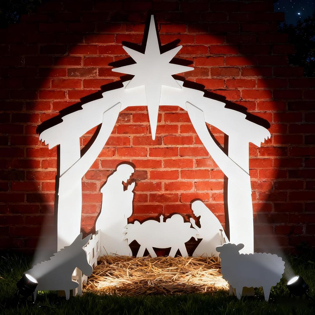 All-Weather 4ft Outdoor Nativity Scene, Waterproof, Weather-Resistant Decor, Christmas Holy Decor Family Yard Nativity Set, Easy to Assemble & Store PVC - White